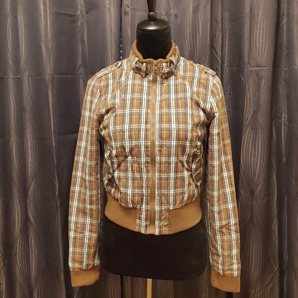 Tan Plaid Bomber Jacket